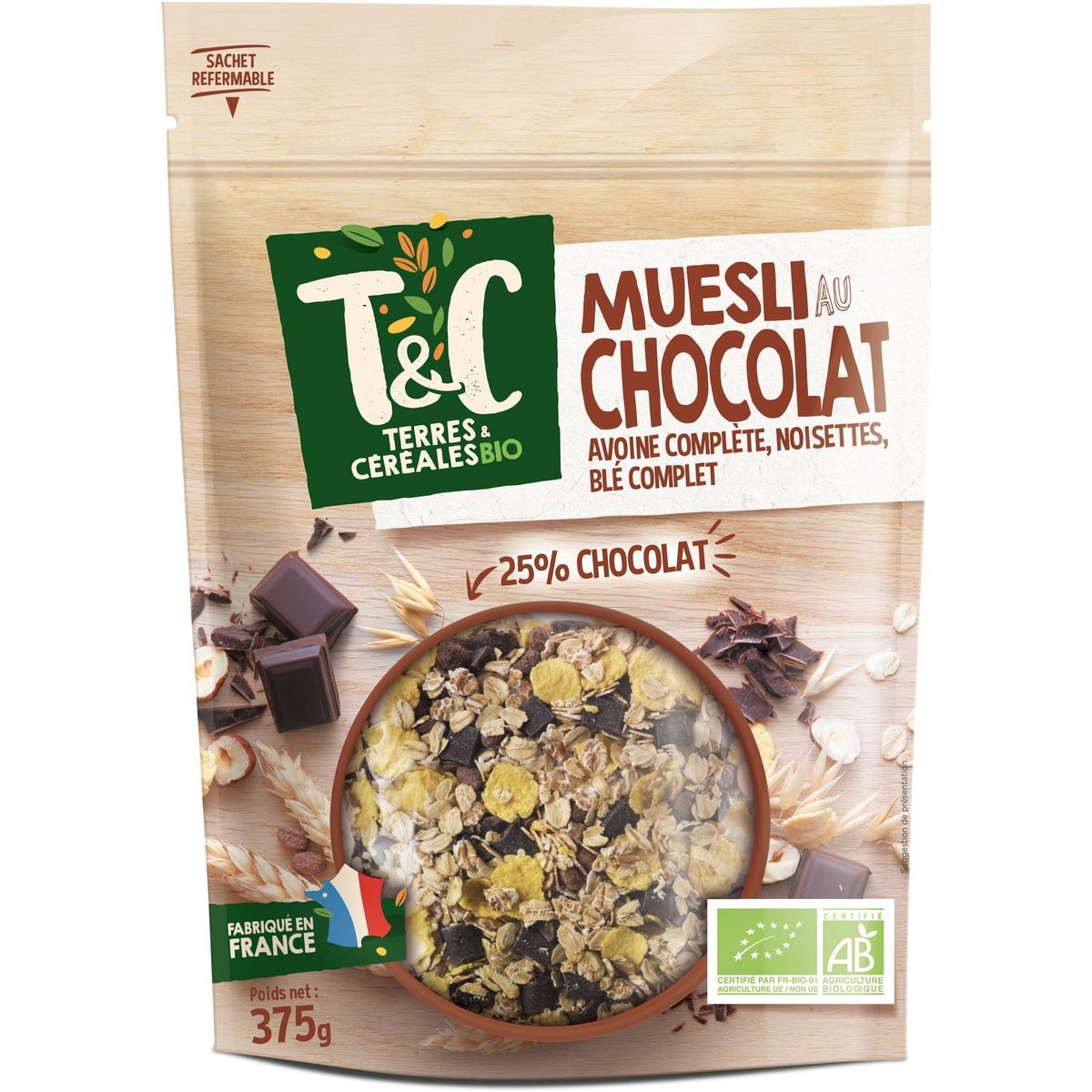 TERRES ET CEREALES BIO Muesli au chocolat 375g