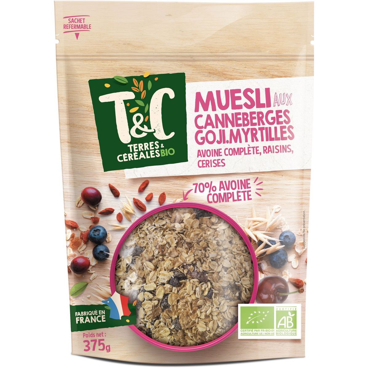 TERRES ET CEREALES BIO Muesli aux canneberges, goji et myrtilles 375g