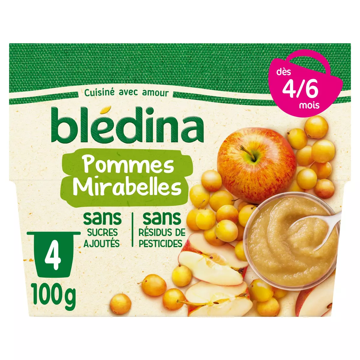 BLEDINA Petit pot dessert pommes mirabelles dès 4 mois 4x100g