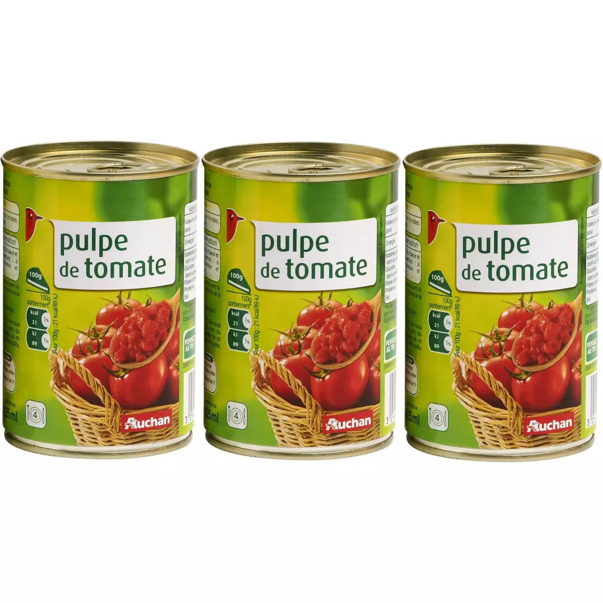 AUCHAN Pulpe de tomate en boîte 3x400g