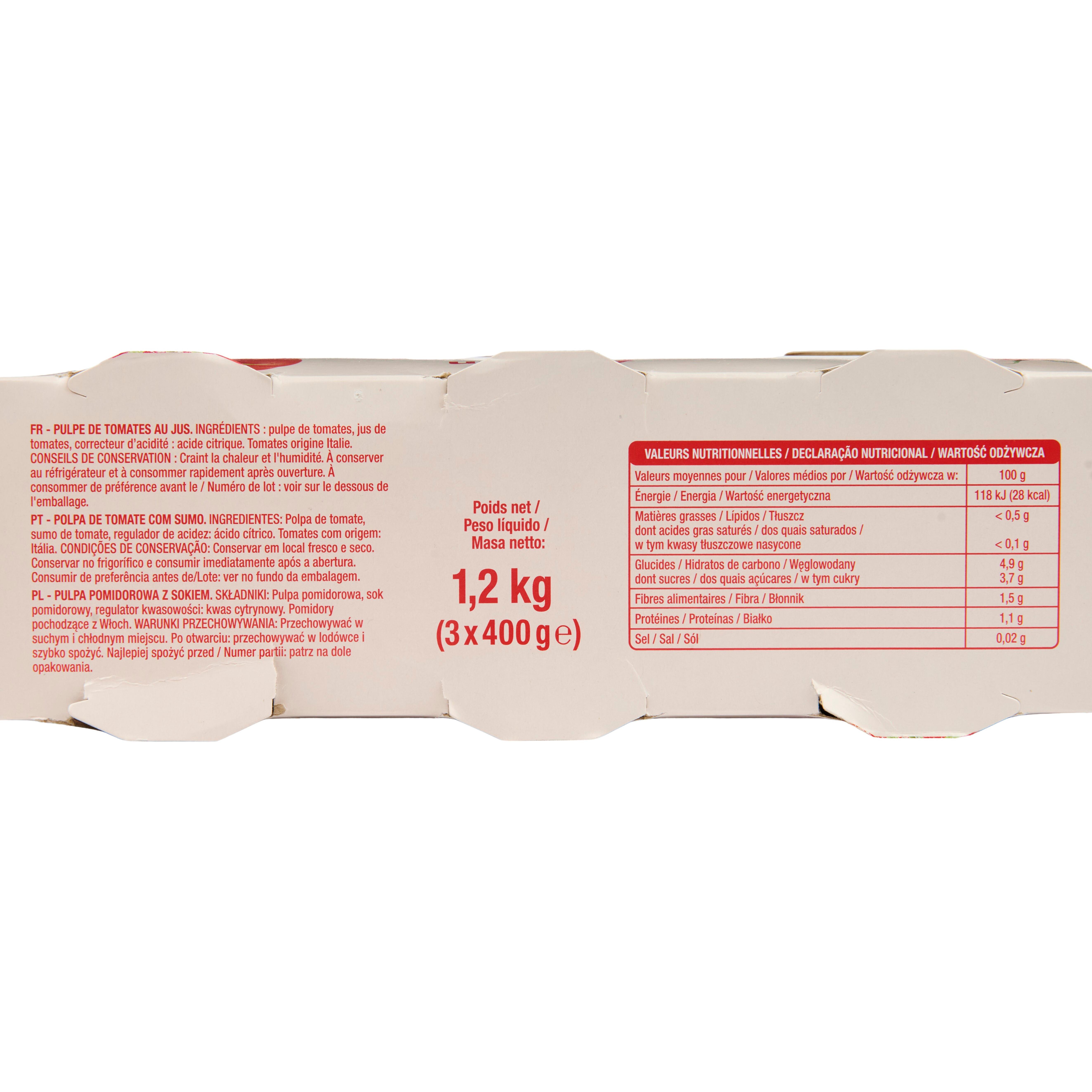 Voir la diapositive 5 : AUCHAN Pulpe de tomate en boîte 3x400g