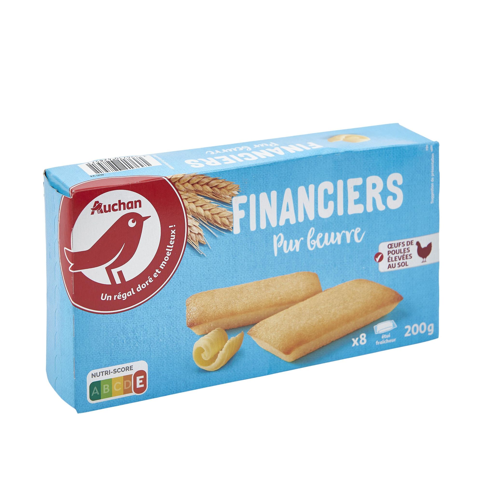 Voir la diapositive 2 : AUCHAN Financiers pur beurre sachets fraîcheur 8 biscuits 200g