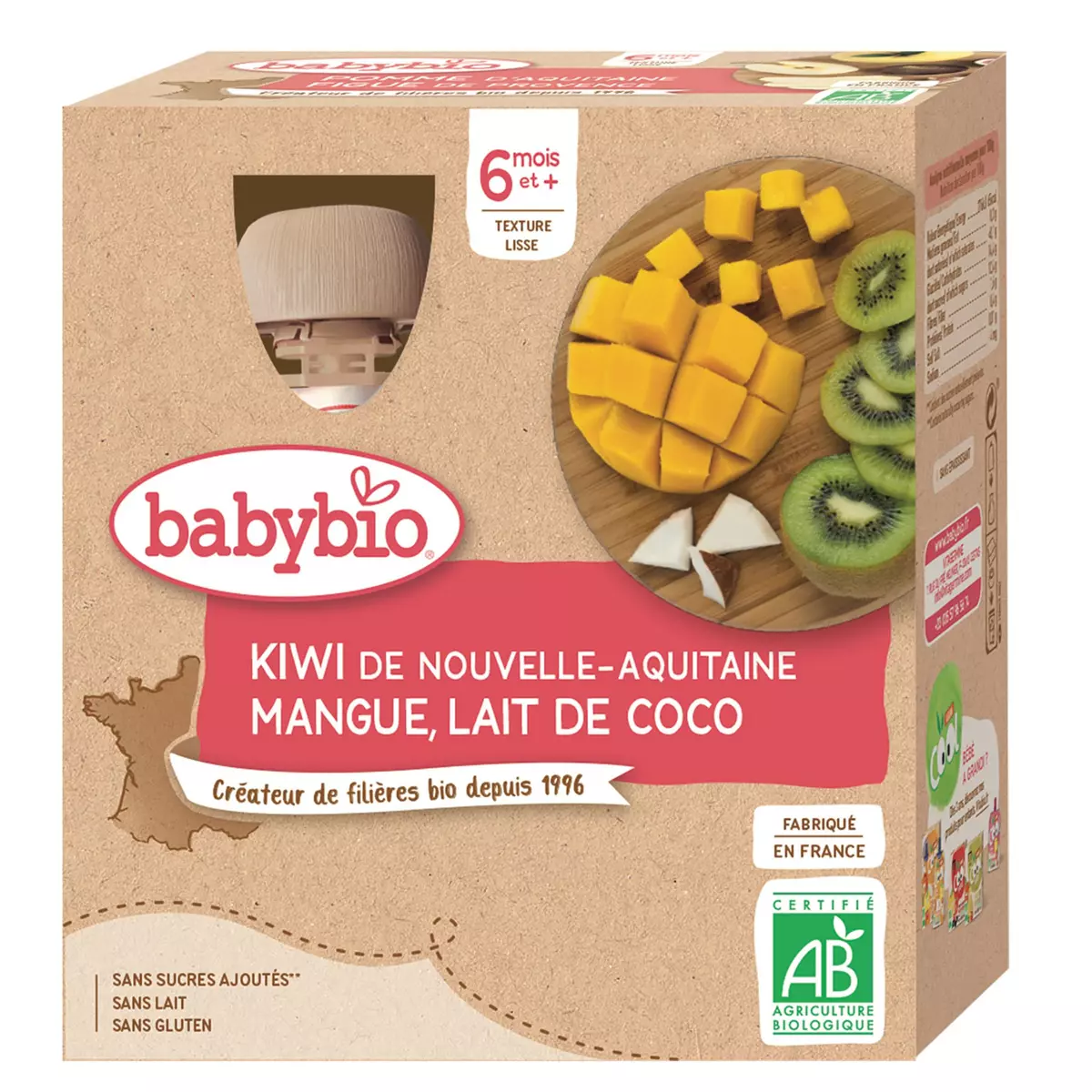 BABYBIO Gourde dessert kiwi mangue lait de coco bio dès 6 mois 4x90g