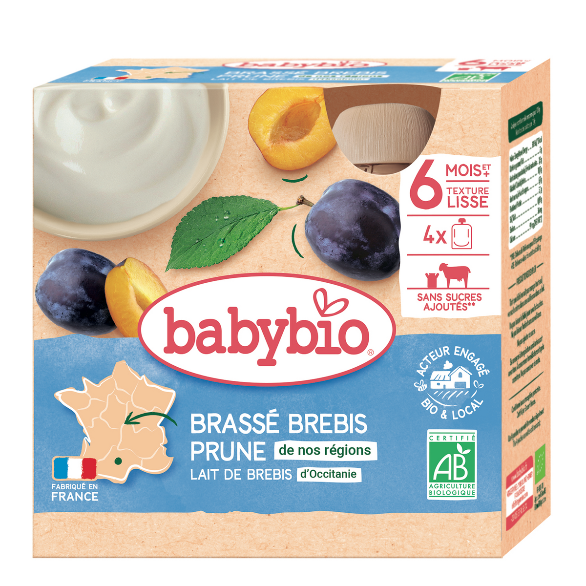 BABYBIO Gourde dessert brassé prune lait de brebis bio dès 6 mois 4x85g