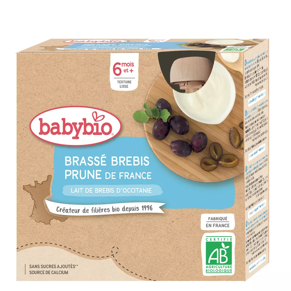 BABYBIO Gourde dessert brassé prune lait de brebis bio dès 6 mois 4x85g