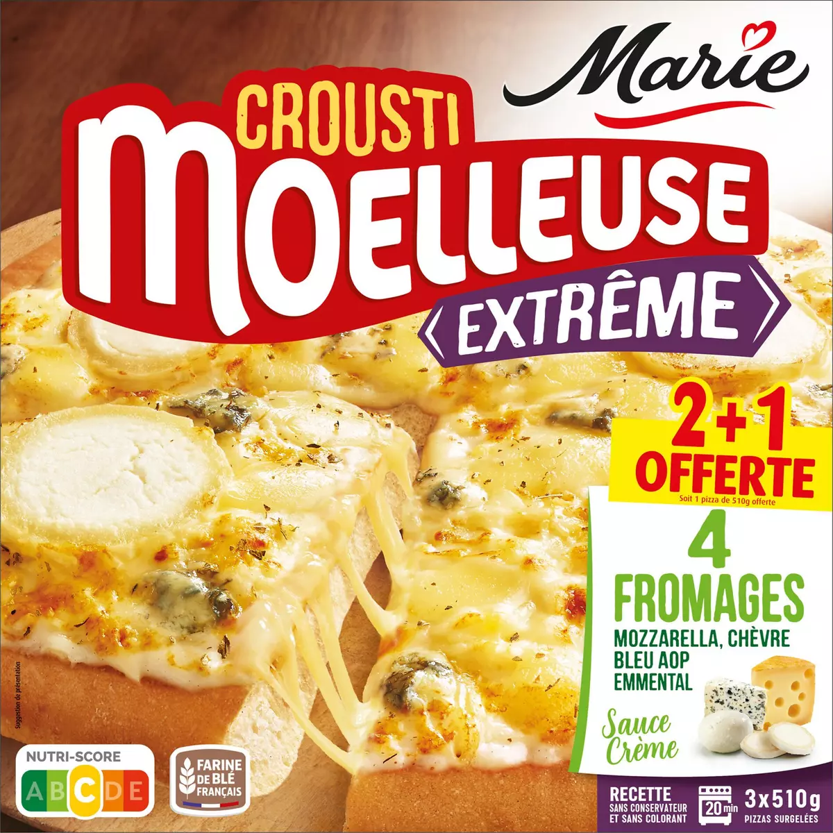 MARIE Pizza crousti moelleuse 4 fromages 3x510g 1,53kg