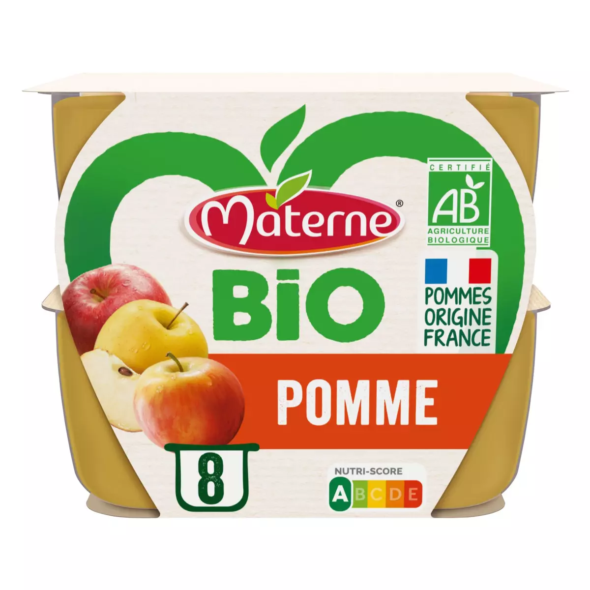 MATERNE Coupelles pomme nature bio sans sucres ajoutés 8x100g