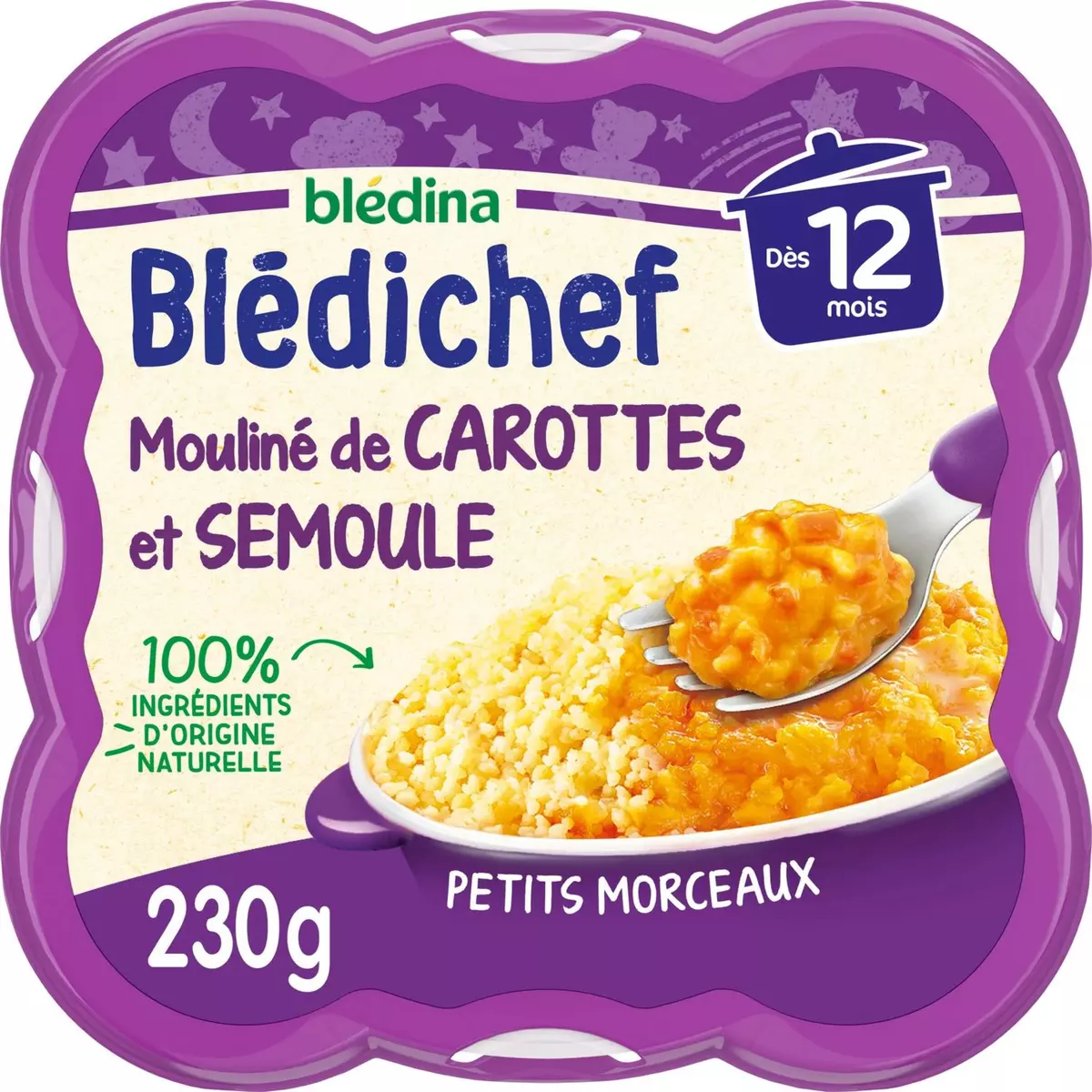 BLEDINA Blédichef Assiette mouliné de carottes et semoule dès 12 mois 230g
