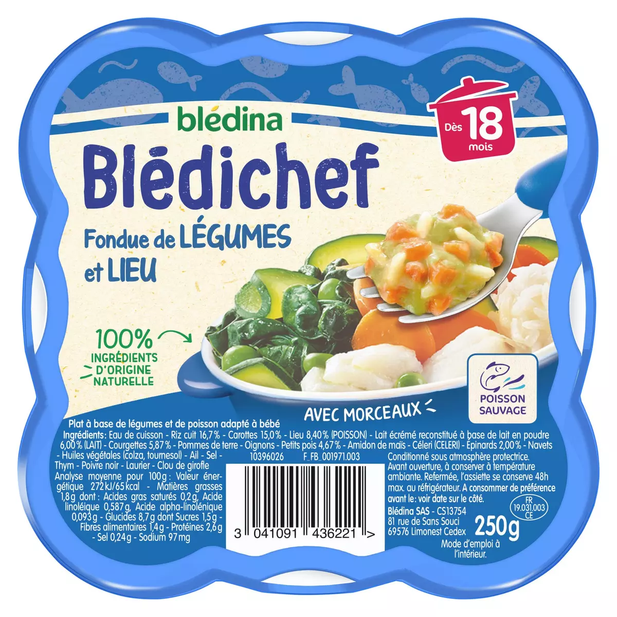 BLEDICHEF Assiette fondue de légumes et lieu dès 18 mois 250g