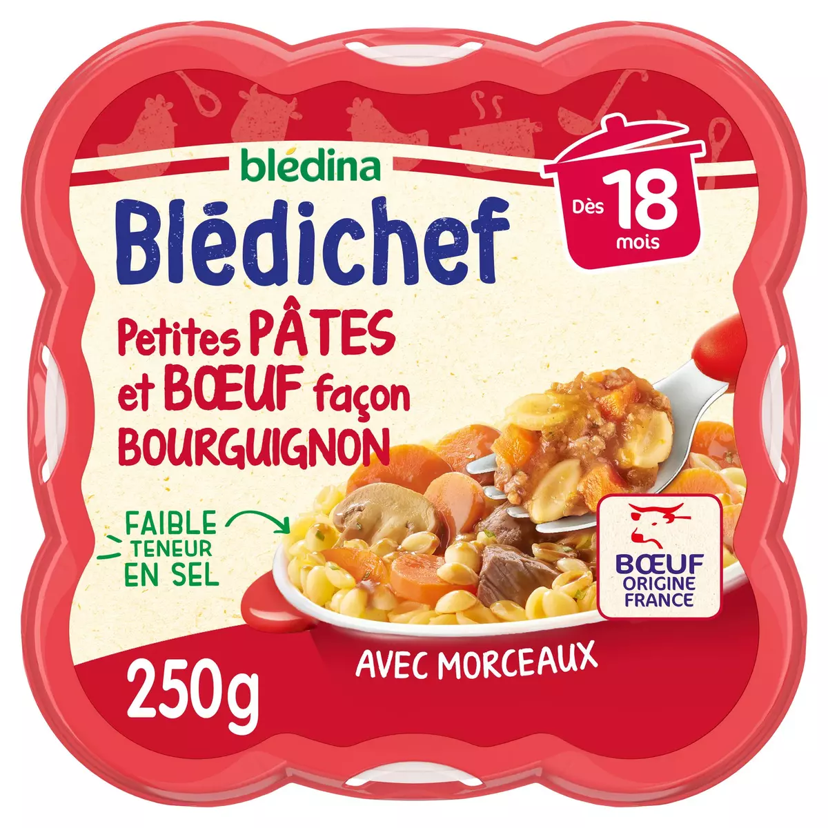 BLEDINA Blédichef assiette pâtes et boeuf bourguignon dès 18 mois 250g