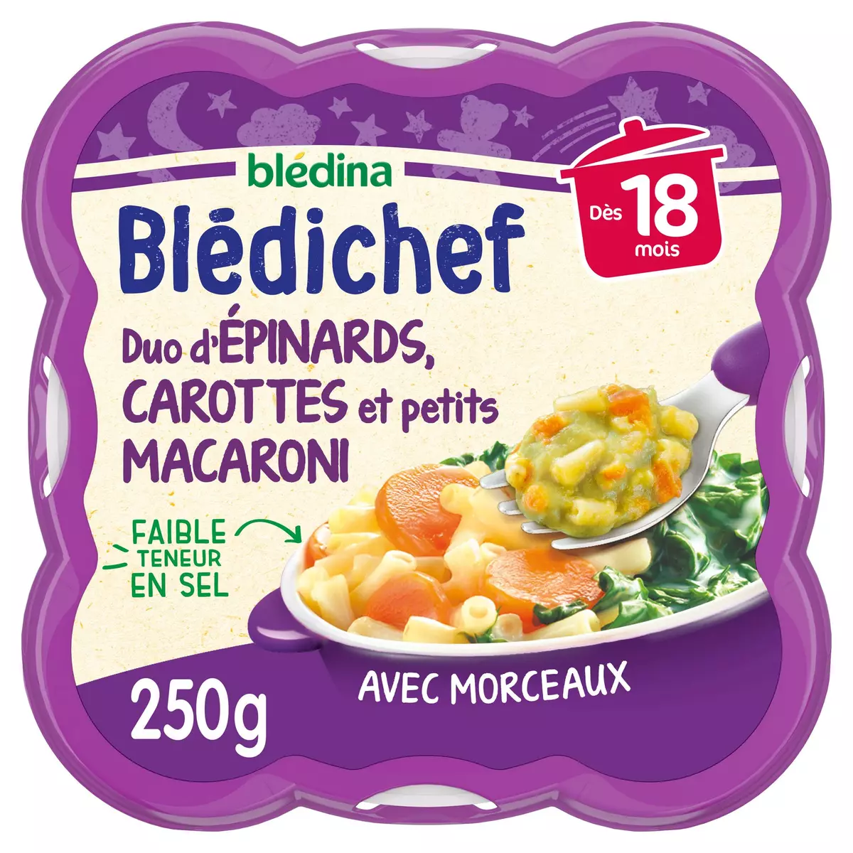BLEDINA Blédichef assiette épinards carottes et macaroni dès 18 mois 250g