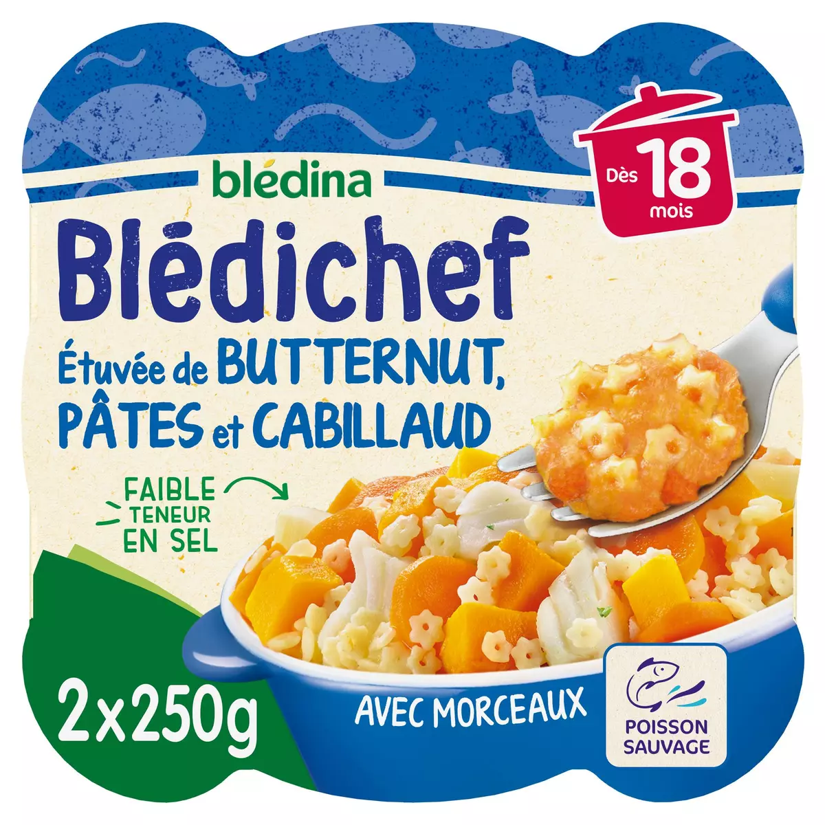BLEDINA Blédichef assiette butternut pâtes cabillaud dès 18 mois 2x250g pas  cher 