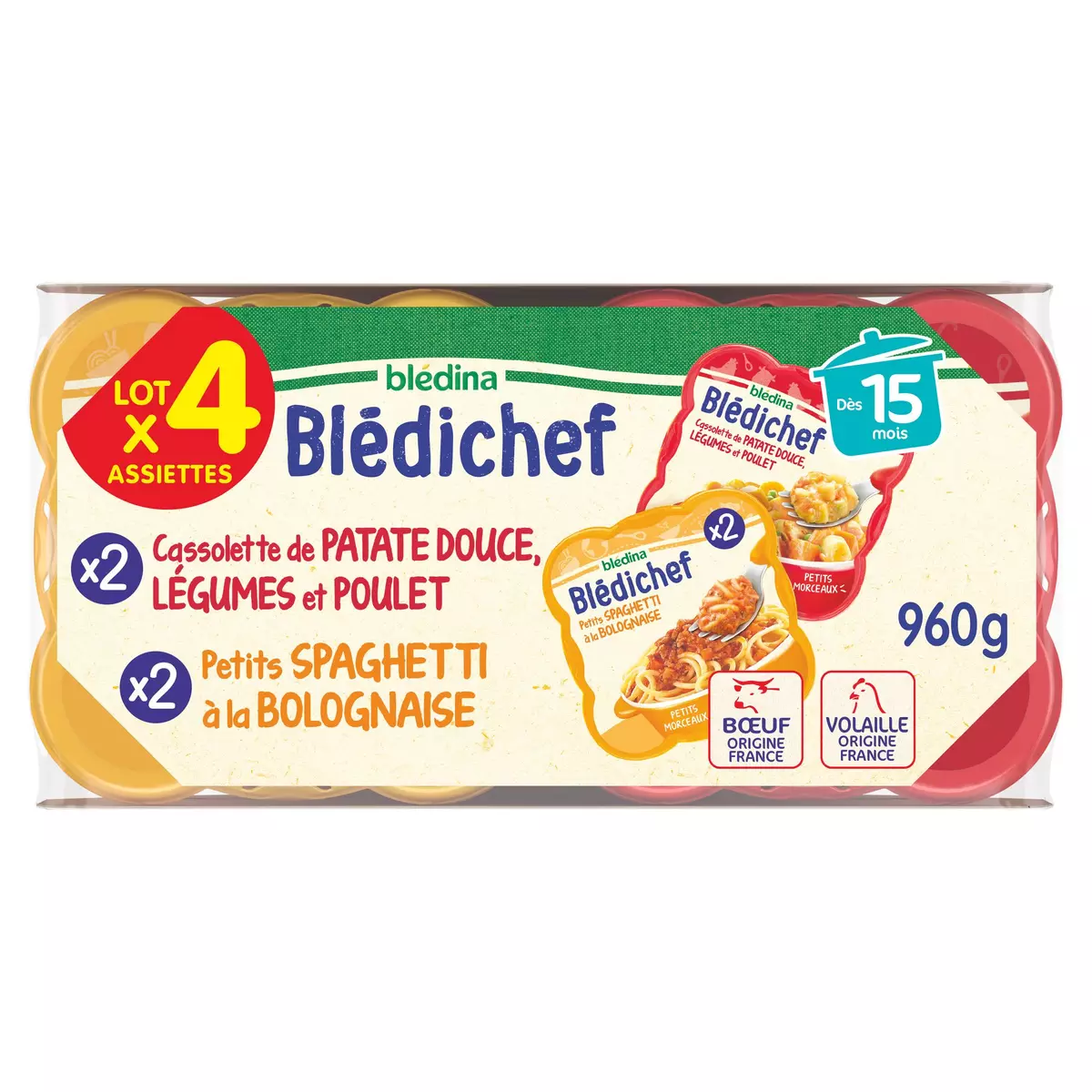 BLEDINA Blédichef assiettes légumes viandes dès 15 mois 2x250g et 2x230g