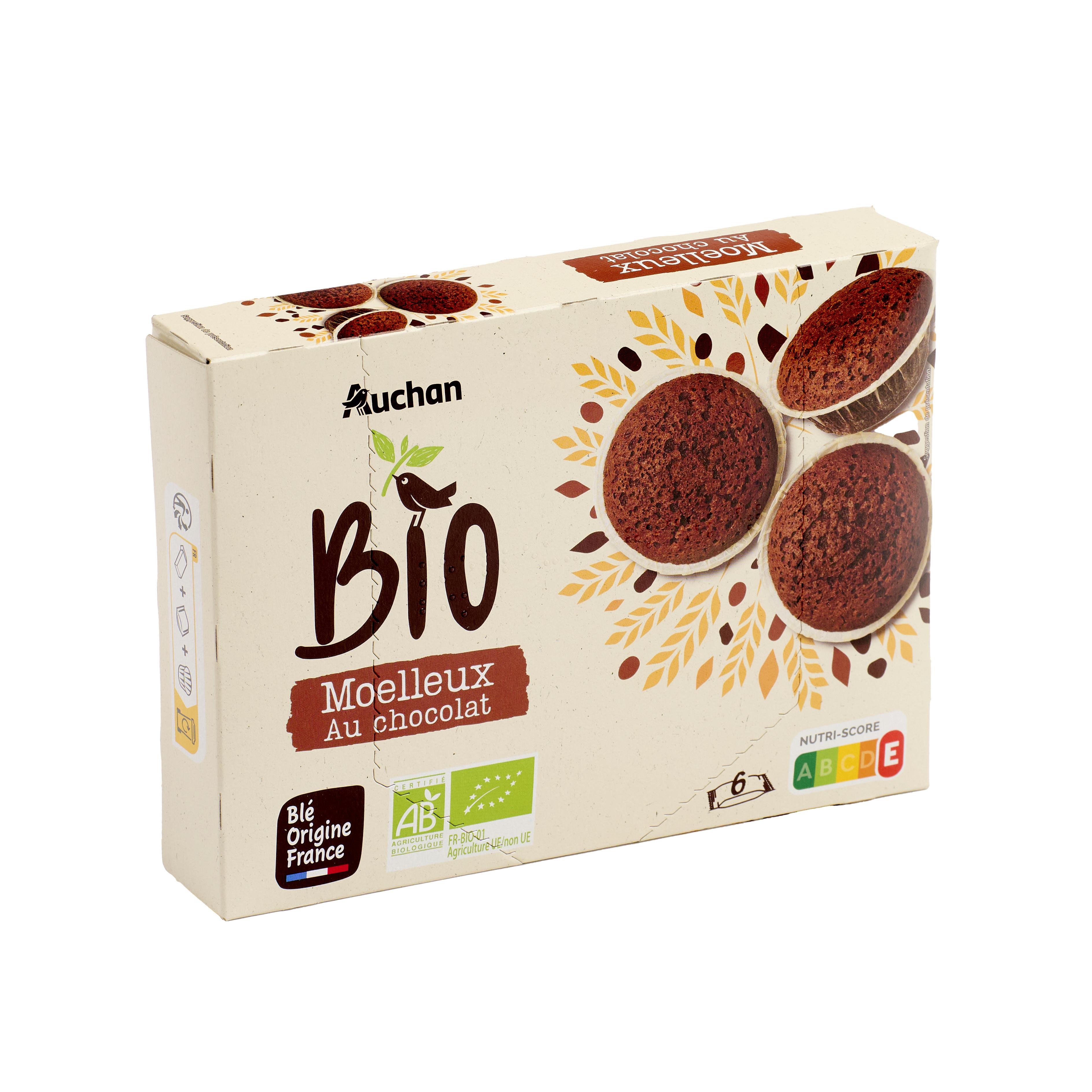 Voir la diapositive 4 : AUCHAN BIO Moelleux au chocolat sachets individuels 6 gâteaux 200g