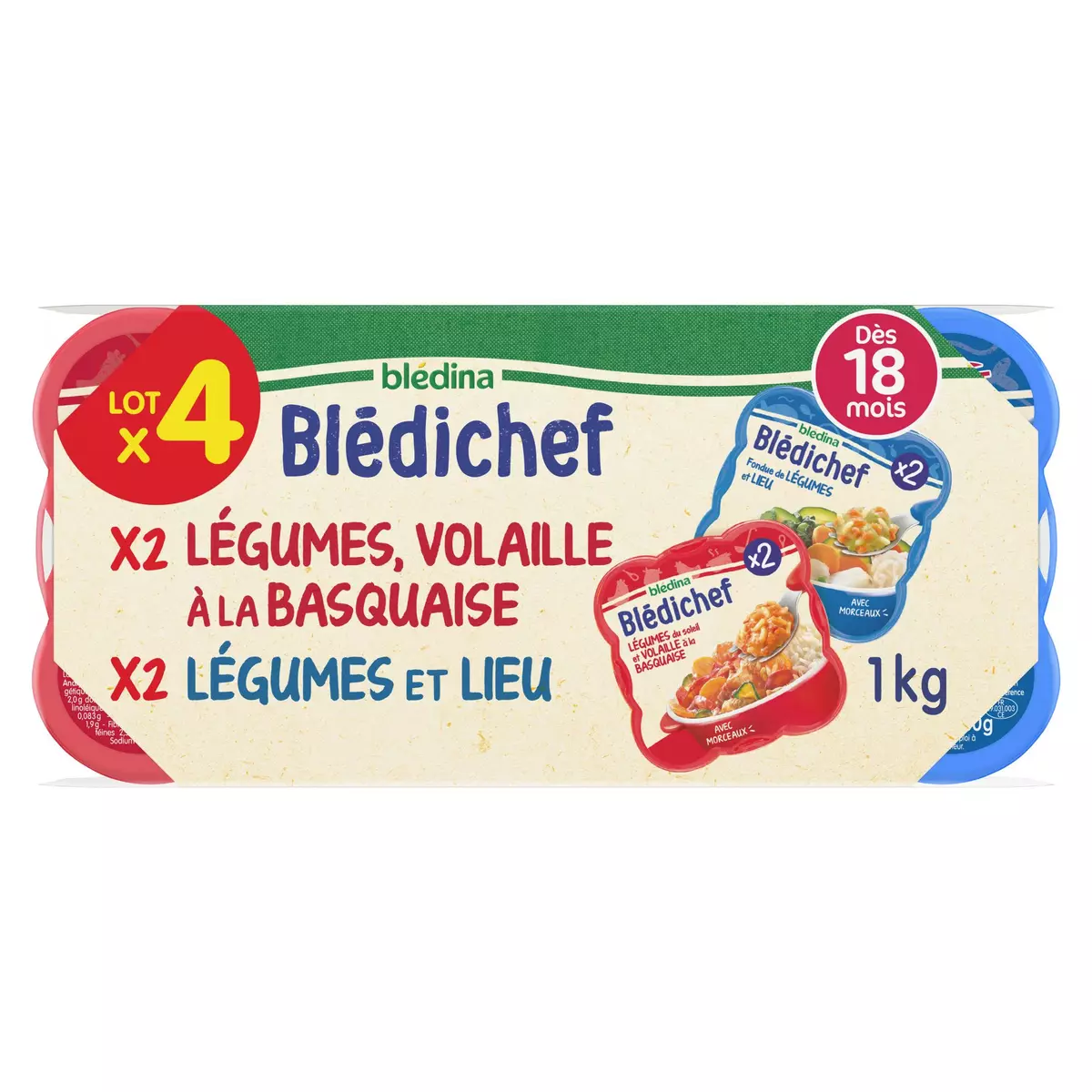 BLEDINA Blédichef assiettes légumes volaille lieu dès 18 mois 4x250g