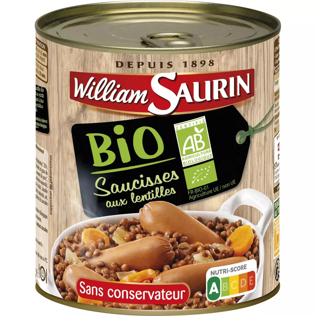 WILLIAM SAURIN Saucisses aux lentilles bio sans conservateur 840g