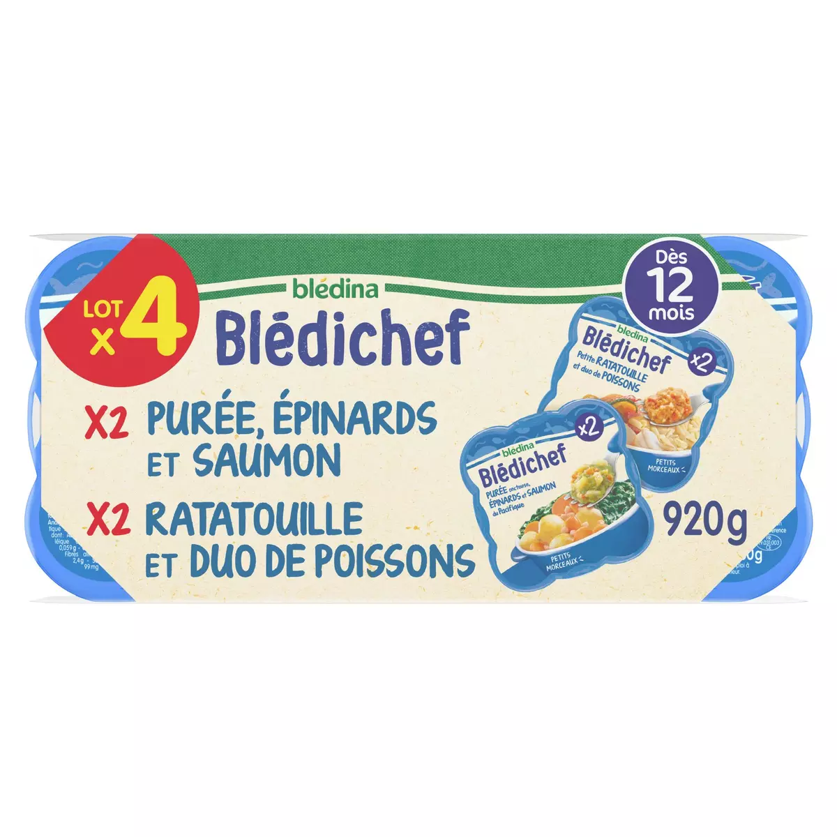 BLEDINA Blédichef assiettes légumes poissons dès 12 mois 4x230g
