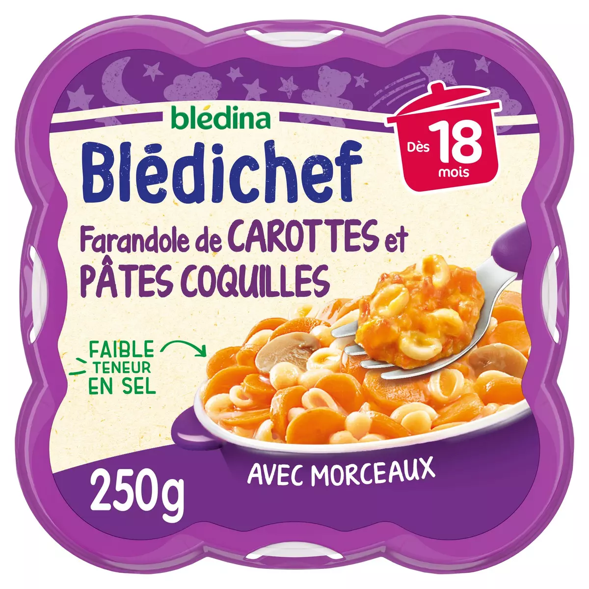 BLEDINA Blédichef assiette carottes et pâtes coquilles dès 18 mois 250g