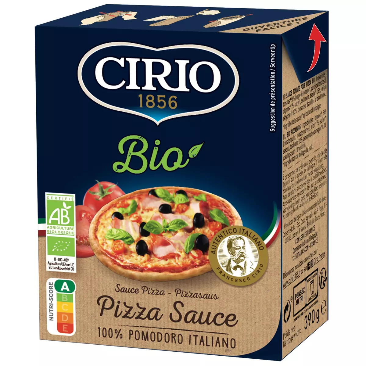 CIRIO Sauce pour pizza aux tomates italiennes bio en brique 390g