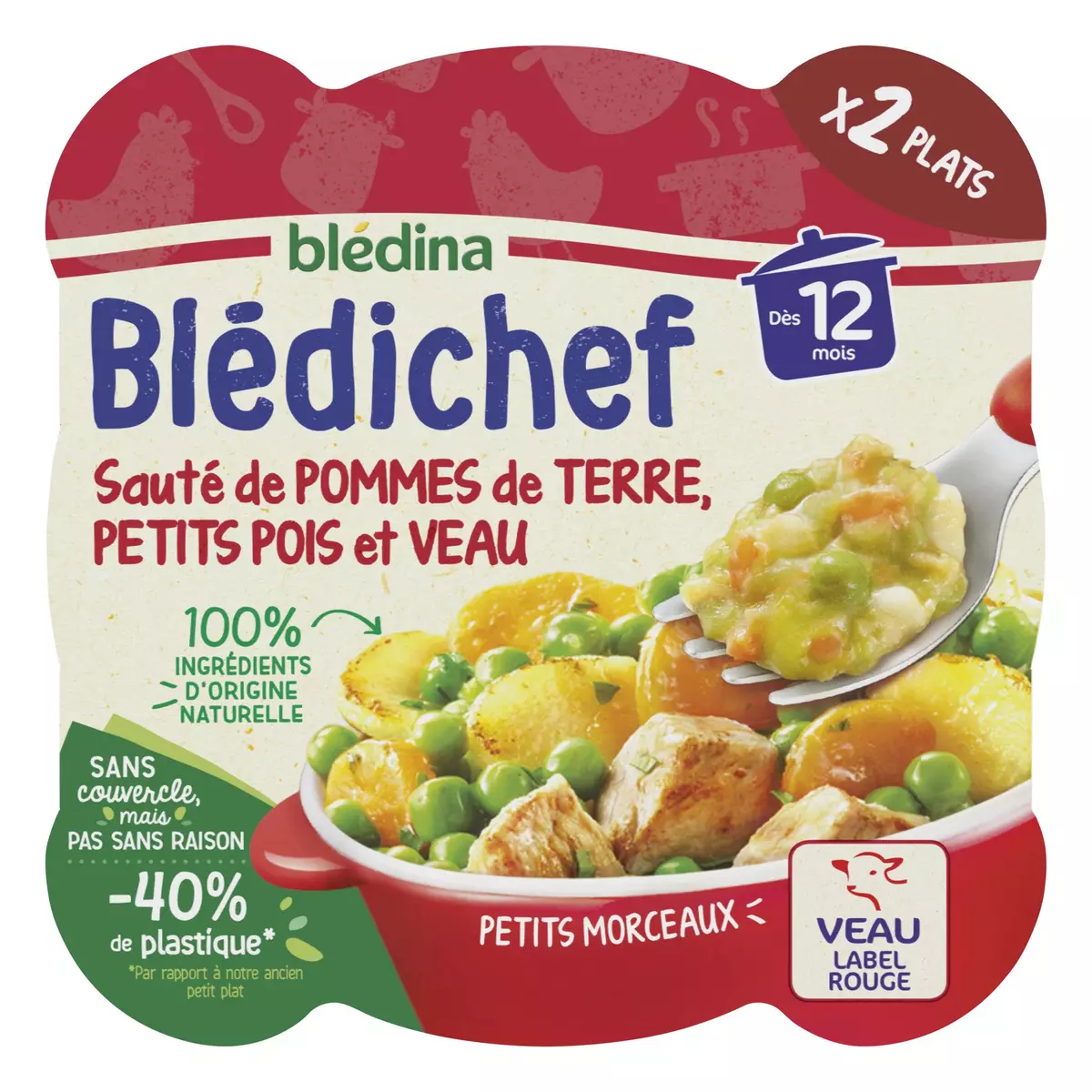 BLEDINA Blédichef assiette pomme de terre petit pois veau dès 12mois 2x230g