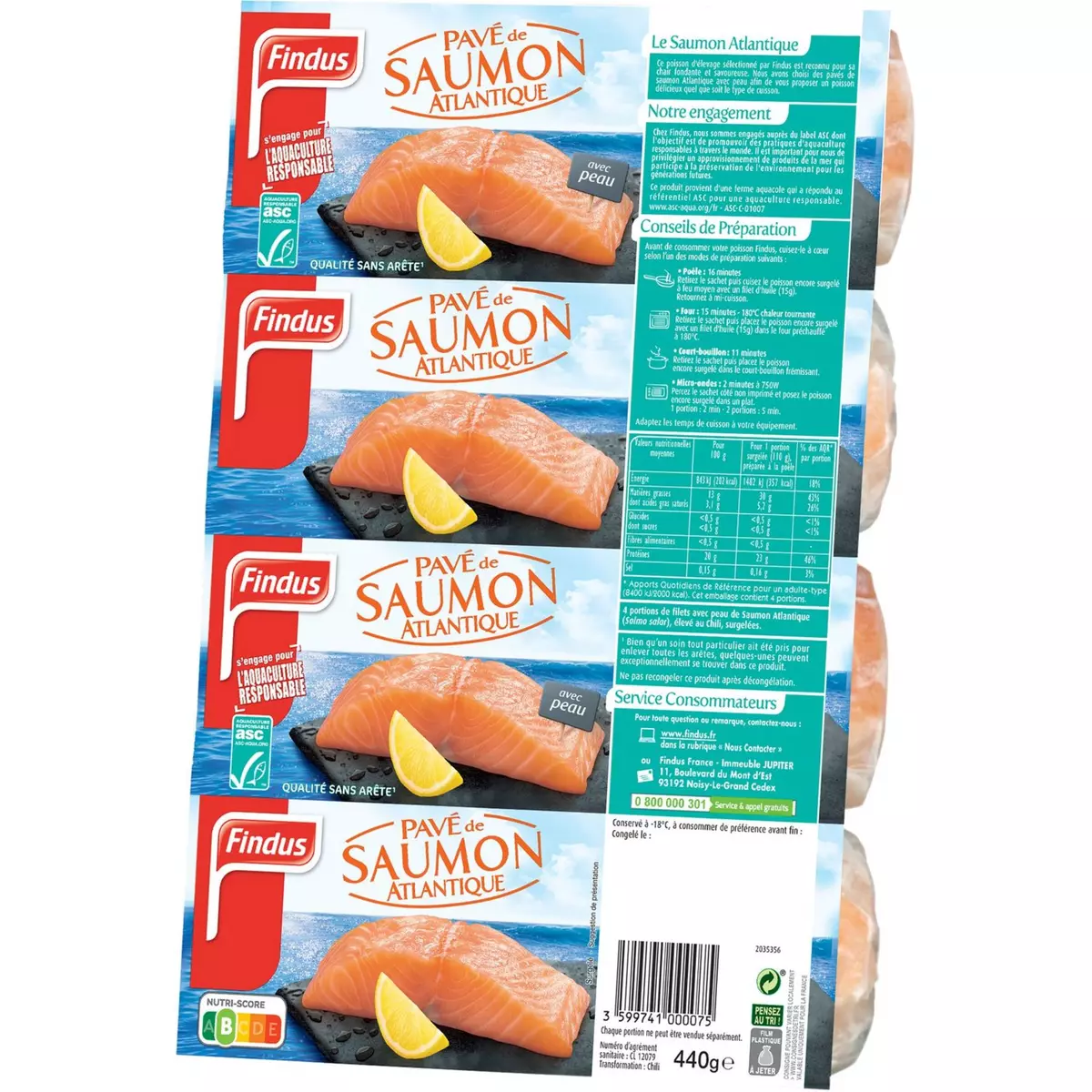 FINDUS Pavé de saumon de l'Atlantique avec peau 4 pièces 440g