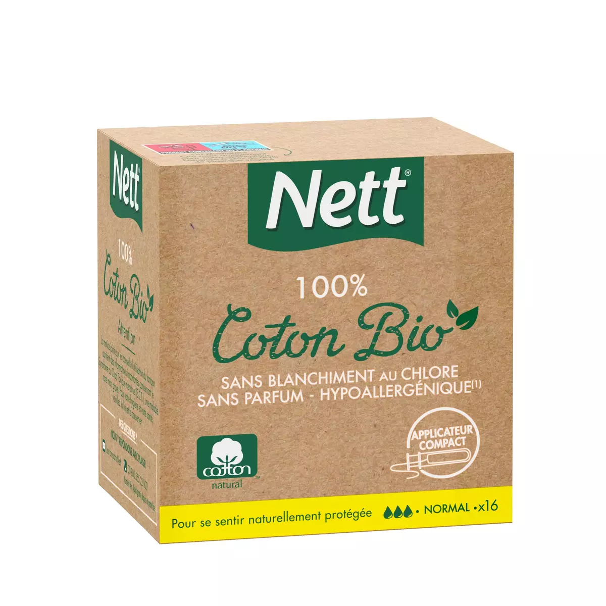 NETT Tampons écologiques 100% coton bio avec applicateur normal 16 tampons