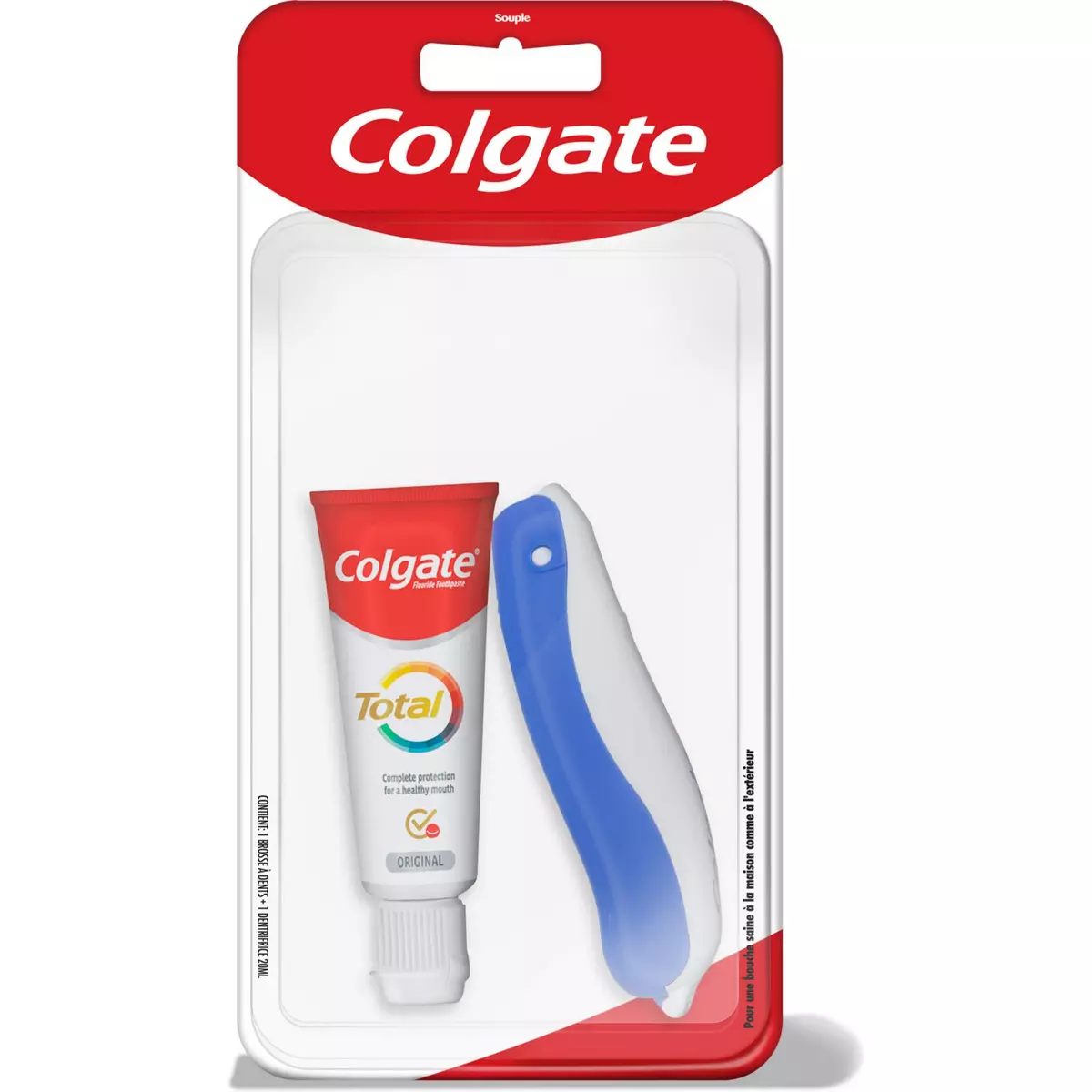 COLGATE Kit voyage total original 1 brosse à dents rétractable + 1 mini dentifrice 1 kit