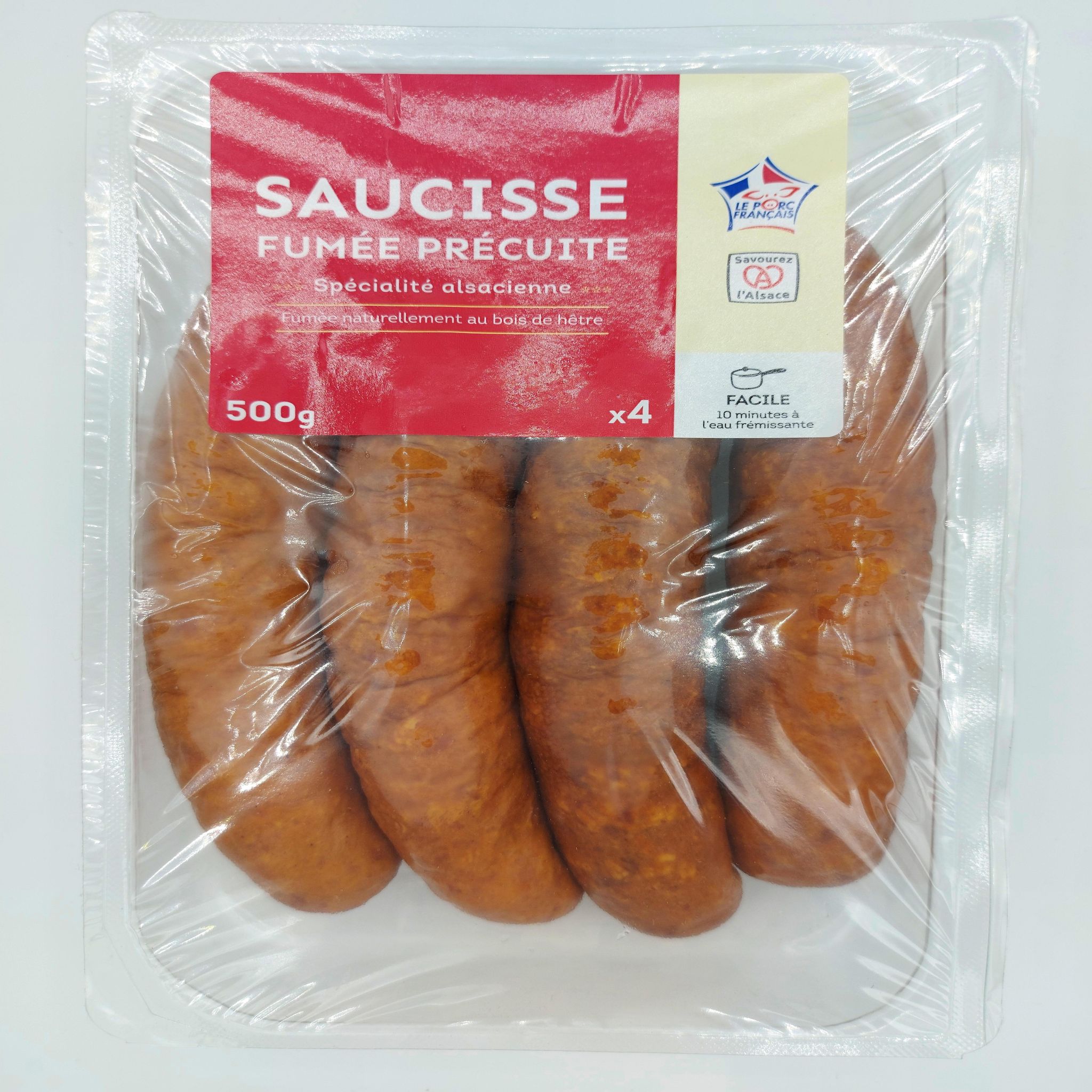 FESTEIN D'ALSACE Saucisse fumée précuite 4 pièces 500g