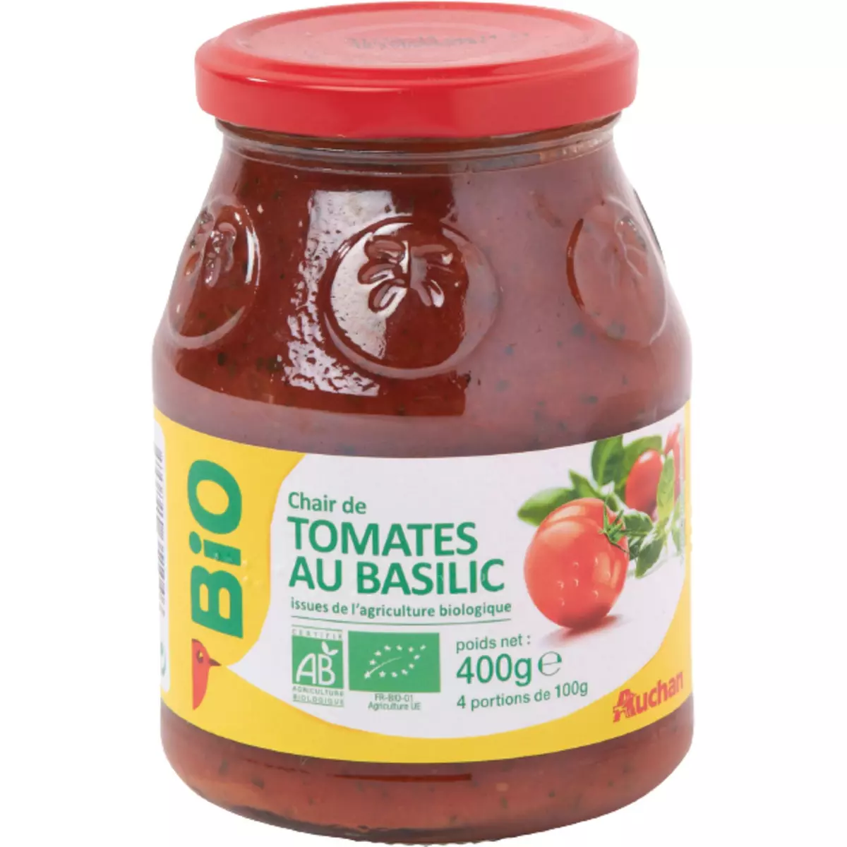 AUCHAN BIO Chair de tomates au basilic en bocal 400g