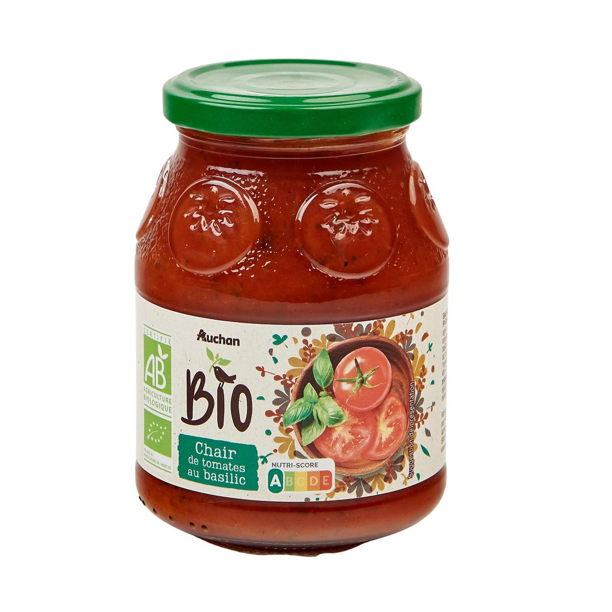 AUCHAN BIO Chair de tomates au basilic en bocal 400g