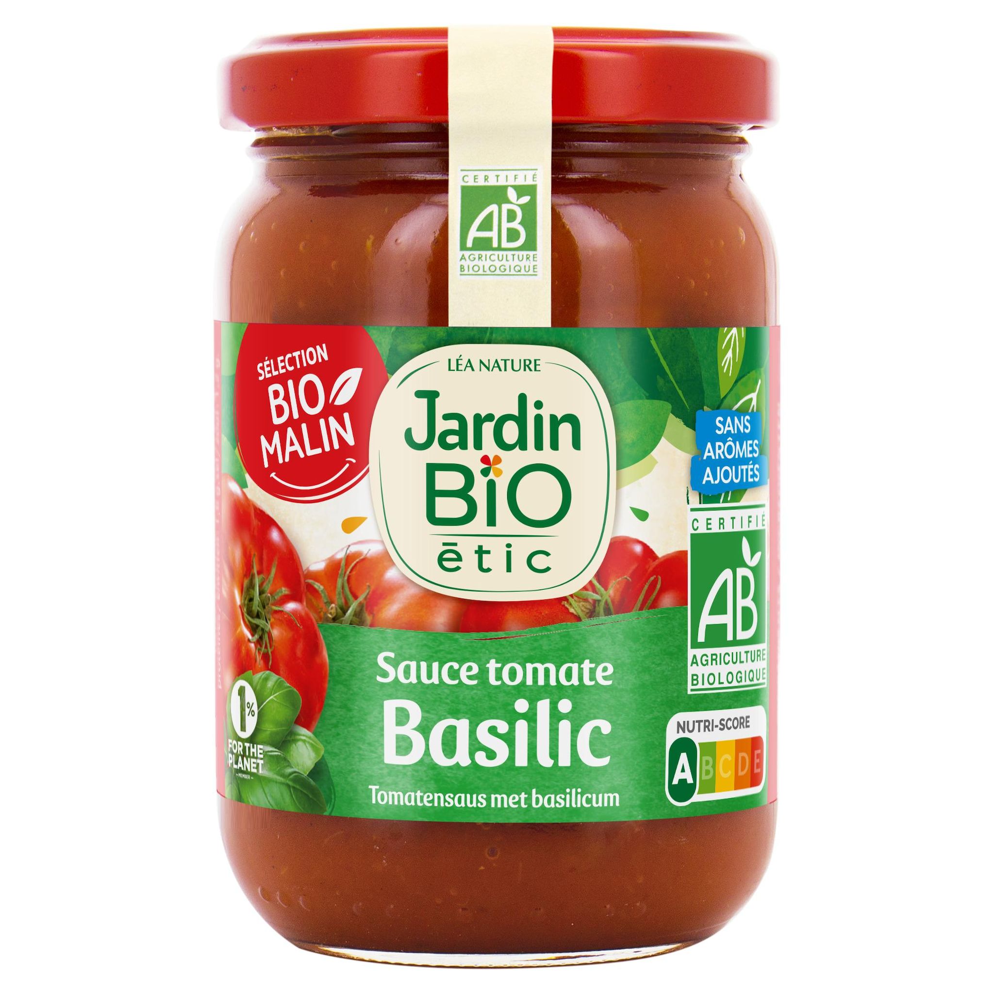 Voir la diapositive 2 : JARDIN BIO ETIC Sauce tomate au basilic fabriqué en France, en bocal 200g
