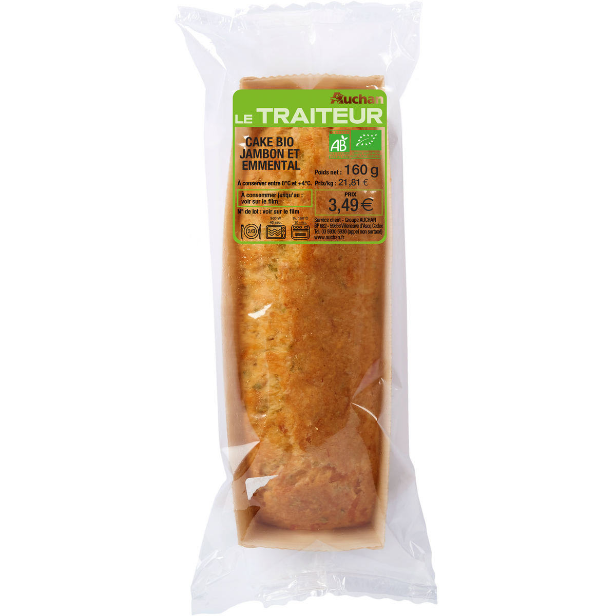 AUCHAN LE TRAITEUR Cake jambon emmental bio 160g