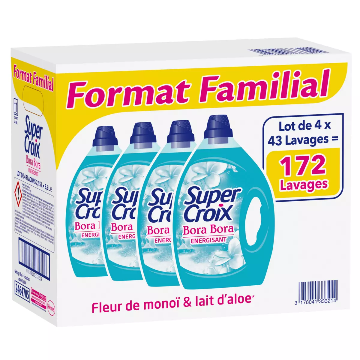 SUPER CROIX Lessive liquide Bora-Bora fleur de monoï et lait d'aloe 172 lavages 4x2,15l