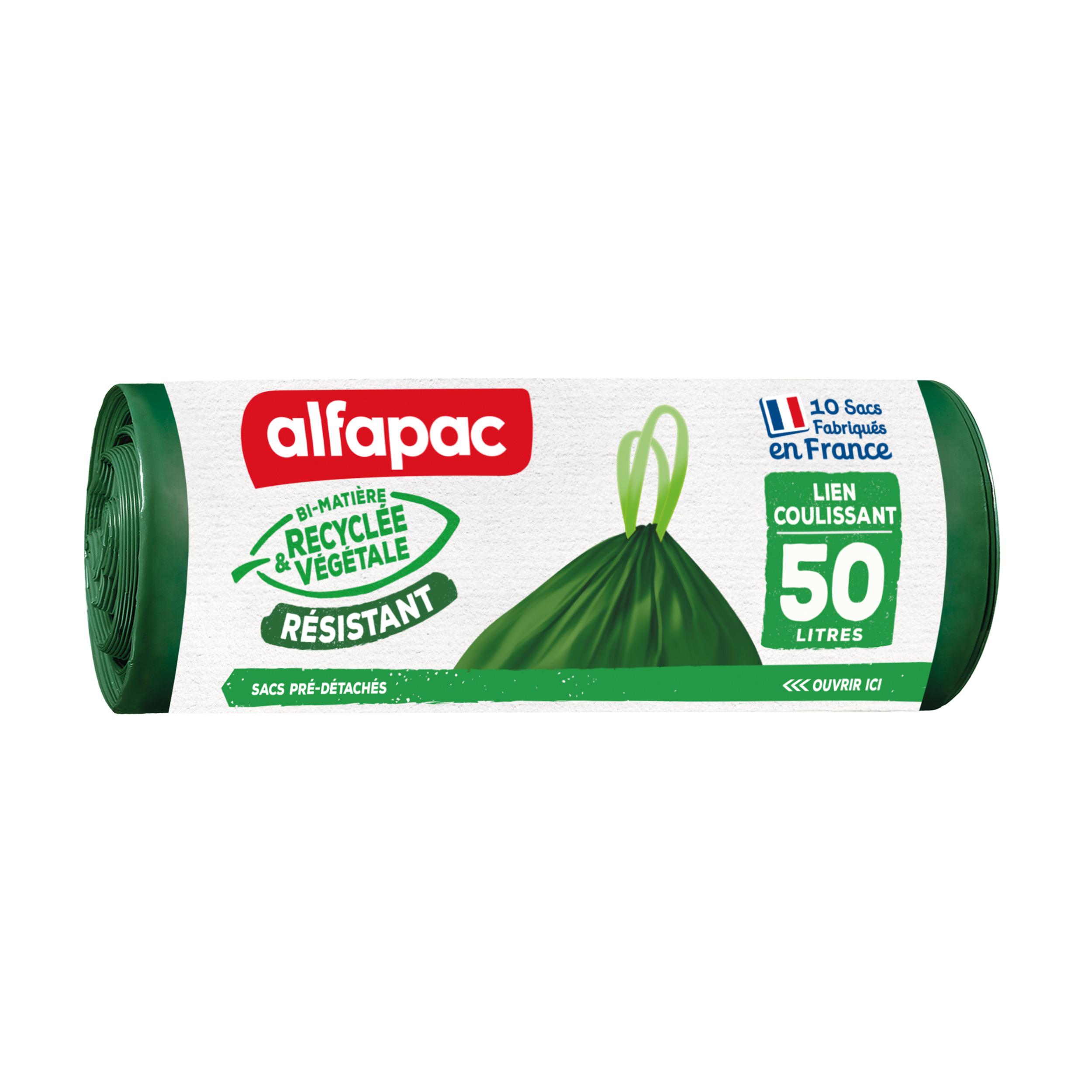 Voir la diapositive 2 : ALFAPAC Sacs poubelle à liens coulissants 50L 10 sacs