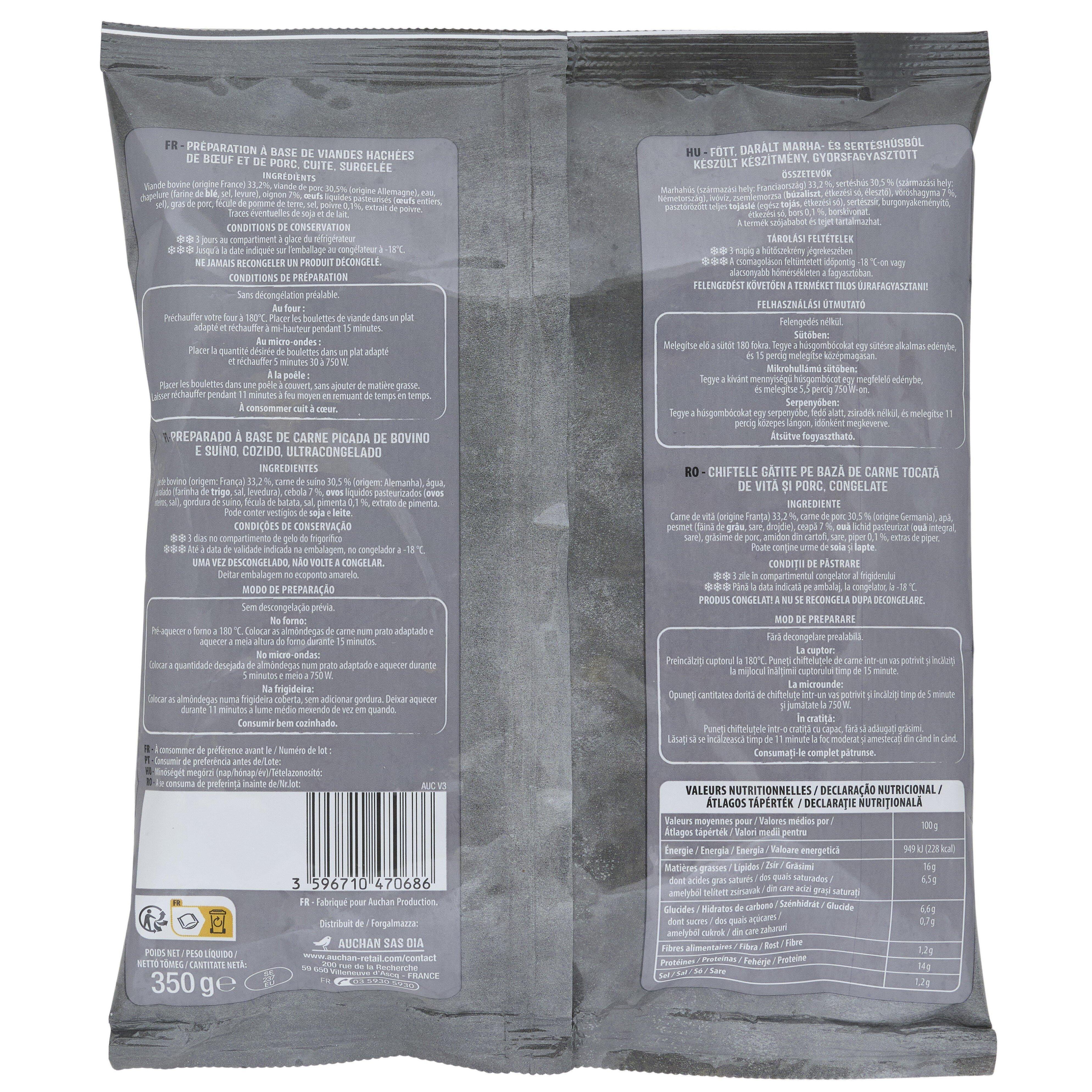 Voir la diapositive 3 : AUCHAN Boulettes cuites recette suédoise 25 pièces 350g