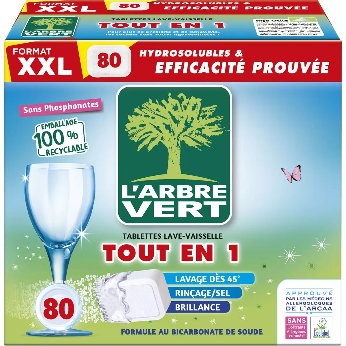 L'ARBRE VERT Tablettes lave-vaisselle Ecolabel tout-en-1 80 lavages 80 tablettes