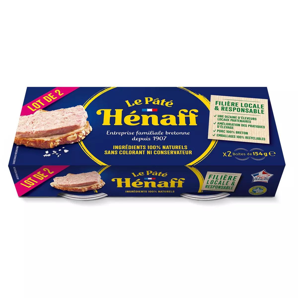 HENAFF Pâté pur porc au sel de Guérande 2x154g