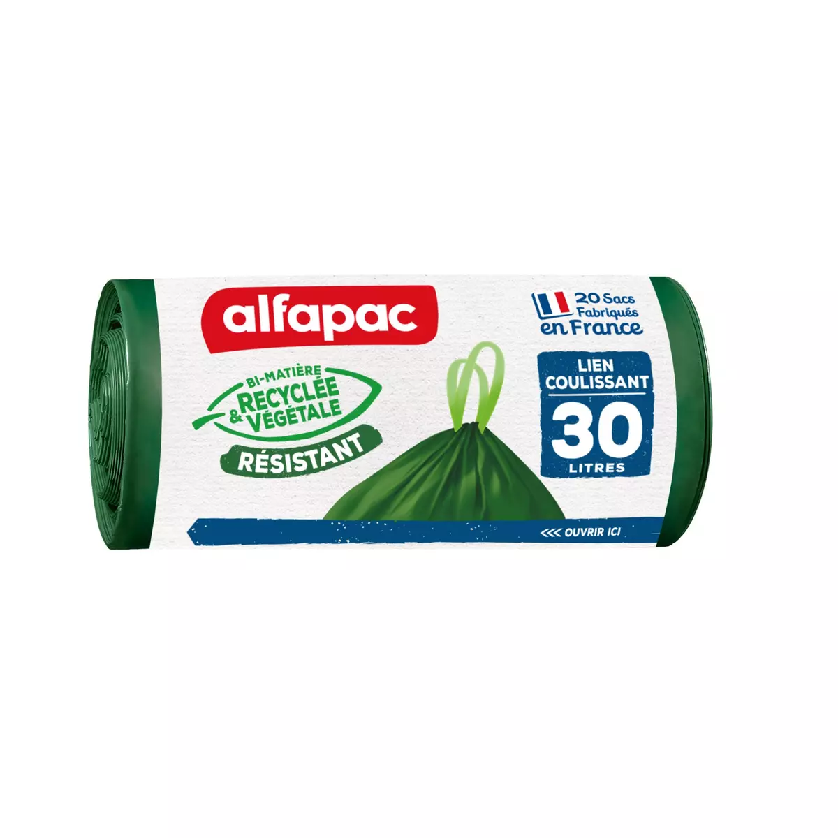 ALFAPAC Sacs poubelle végétal liens coulissants 30l 20 sacs