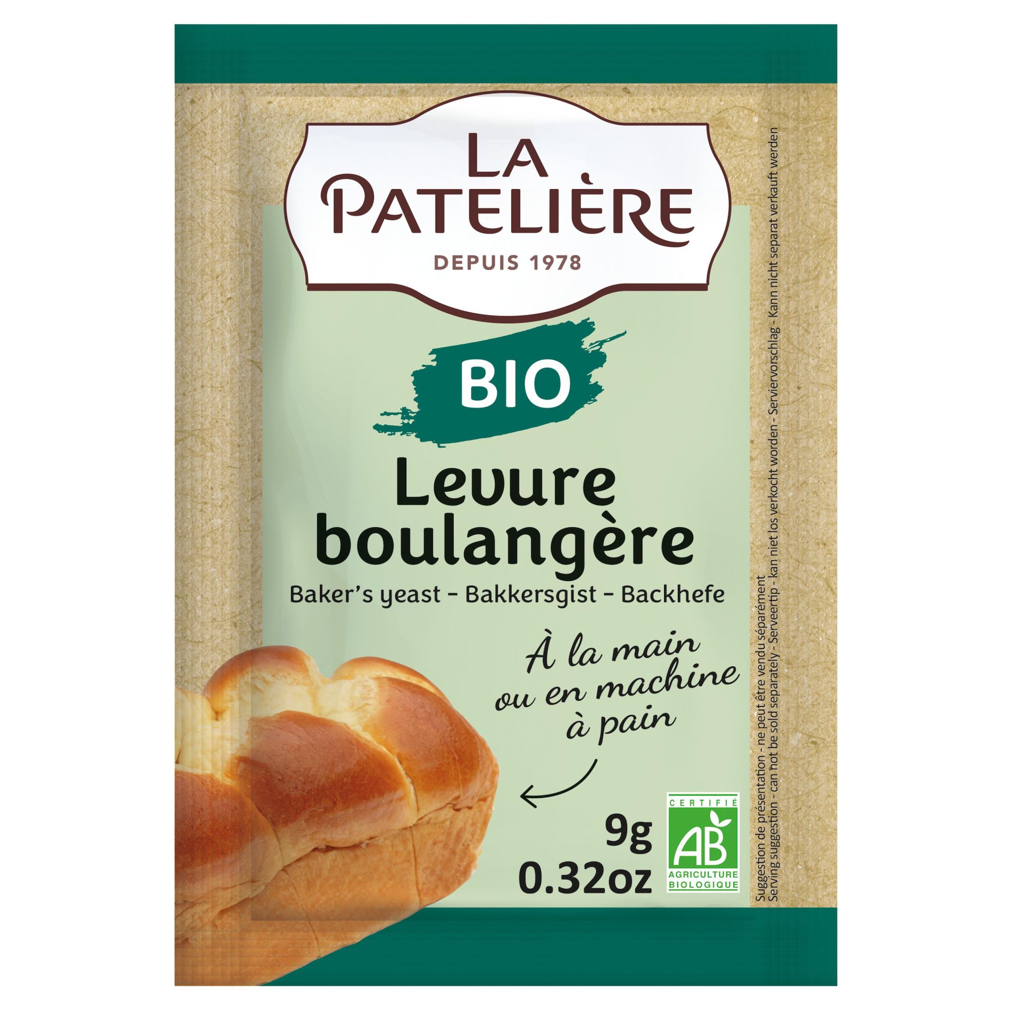 Voir la diapositive 2 : LA PATELIERE Levure boulangère bio main ou machine 3 sachets 3x9g