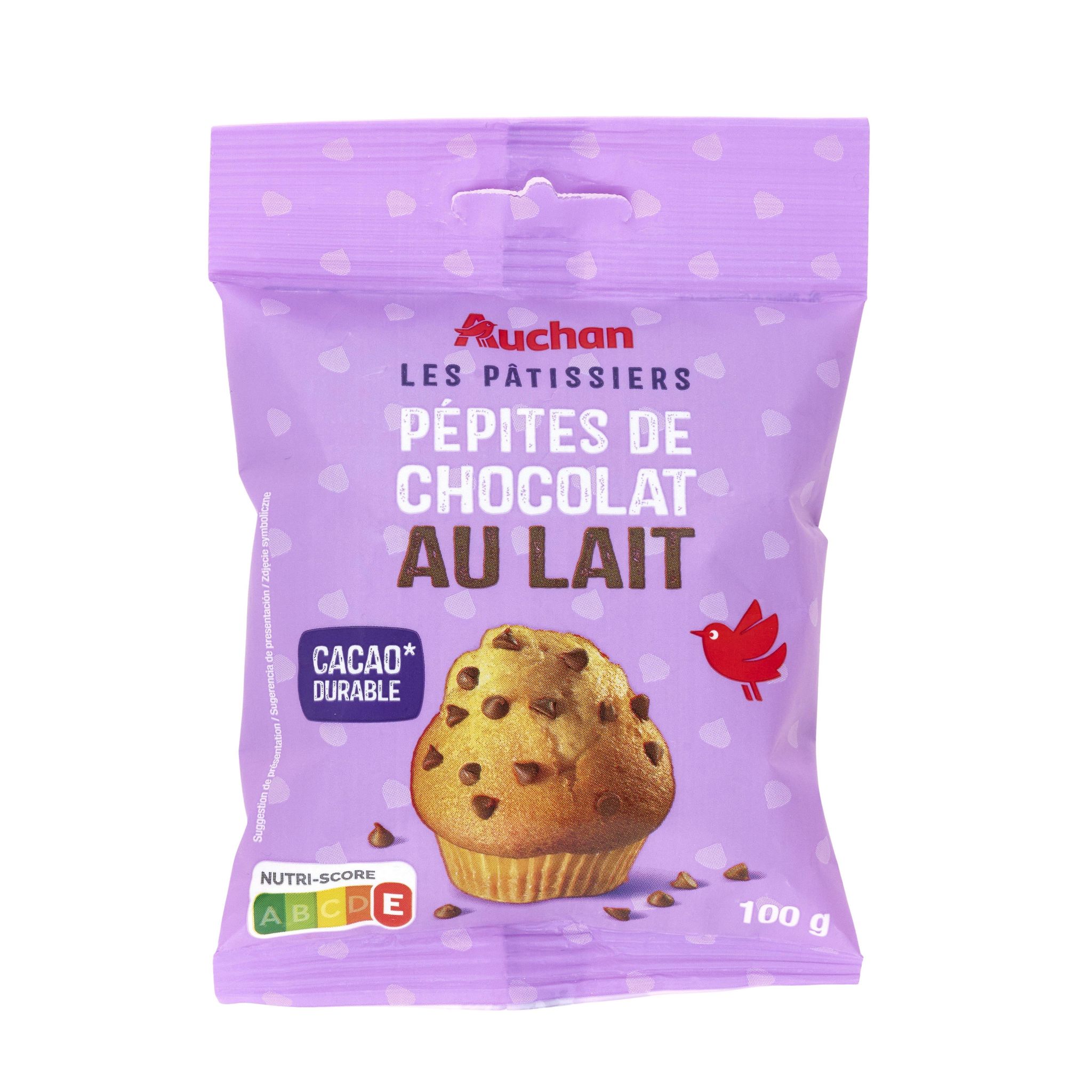 Voir la diapositive 3 : AUCHAN Pépites de chocolat au lait sachet refermable 100g
