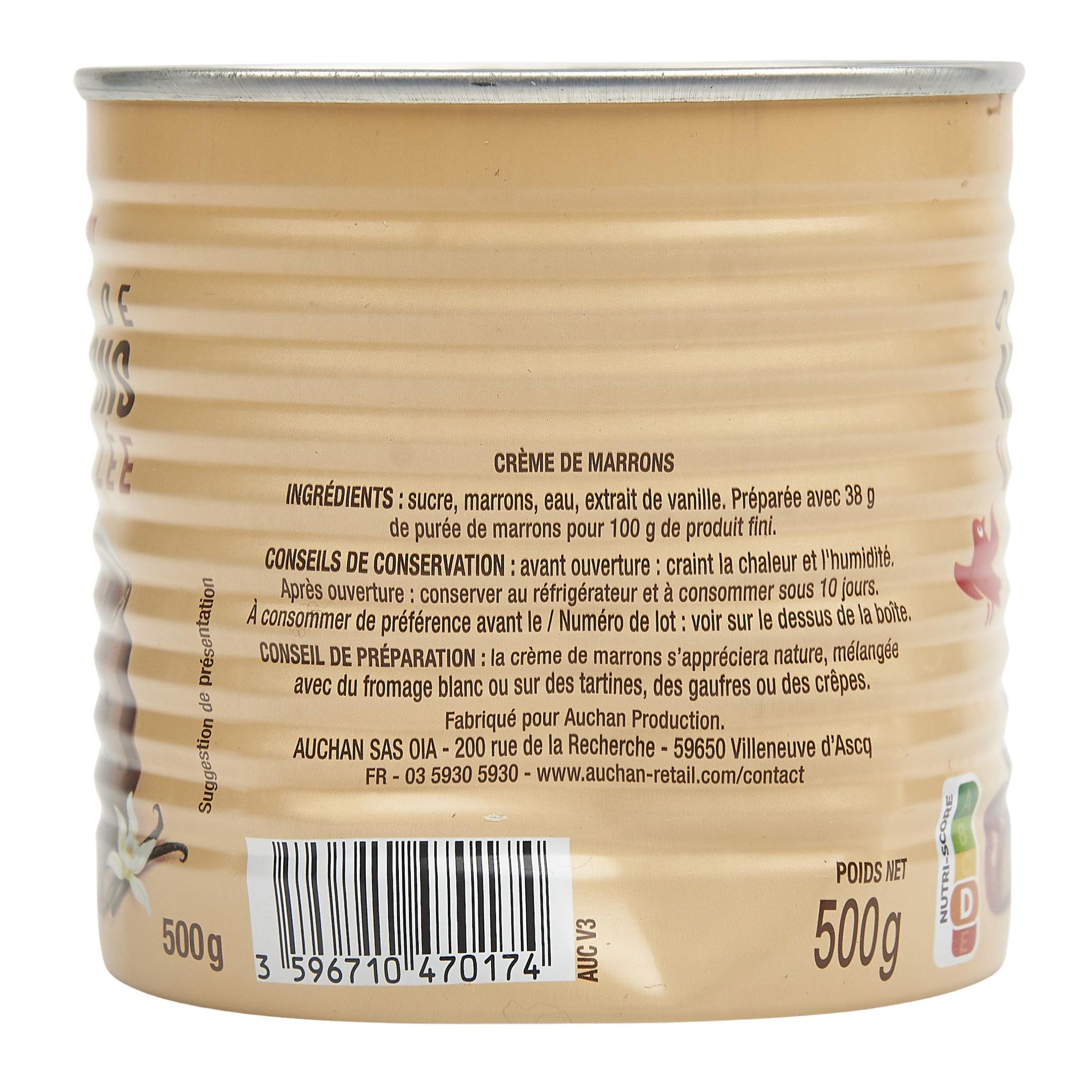 Voir la diapositive 3 : AUCHAN Crème de marrons vanillée 500g
