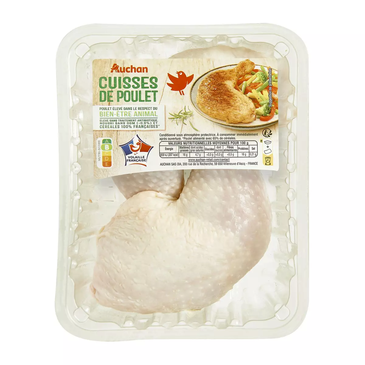 AUCHAN Cuisses de poulet blanc 2 pièces 500g