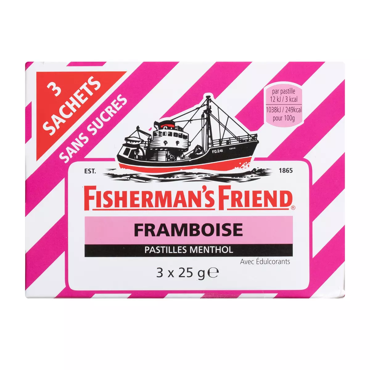FISHERMAN'S FRIEND Pastilles framboise sans sucre en sachat 3 sachets 75g