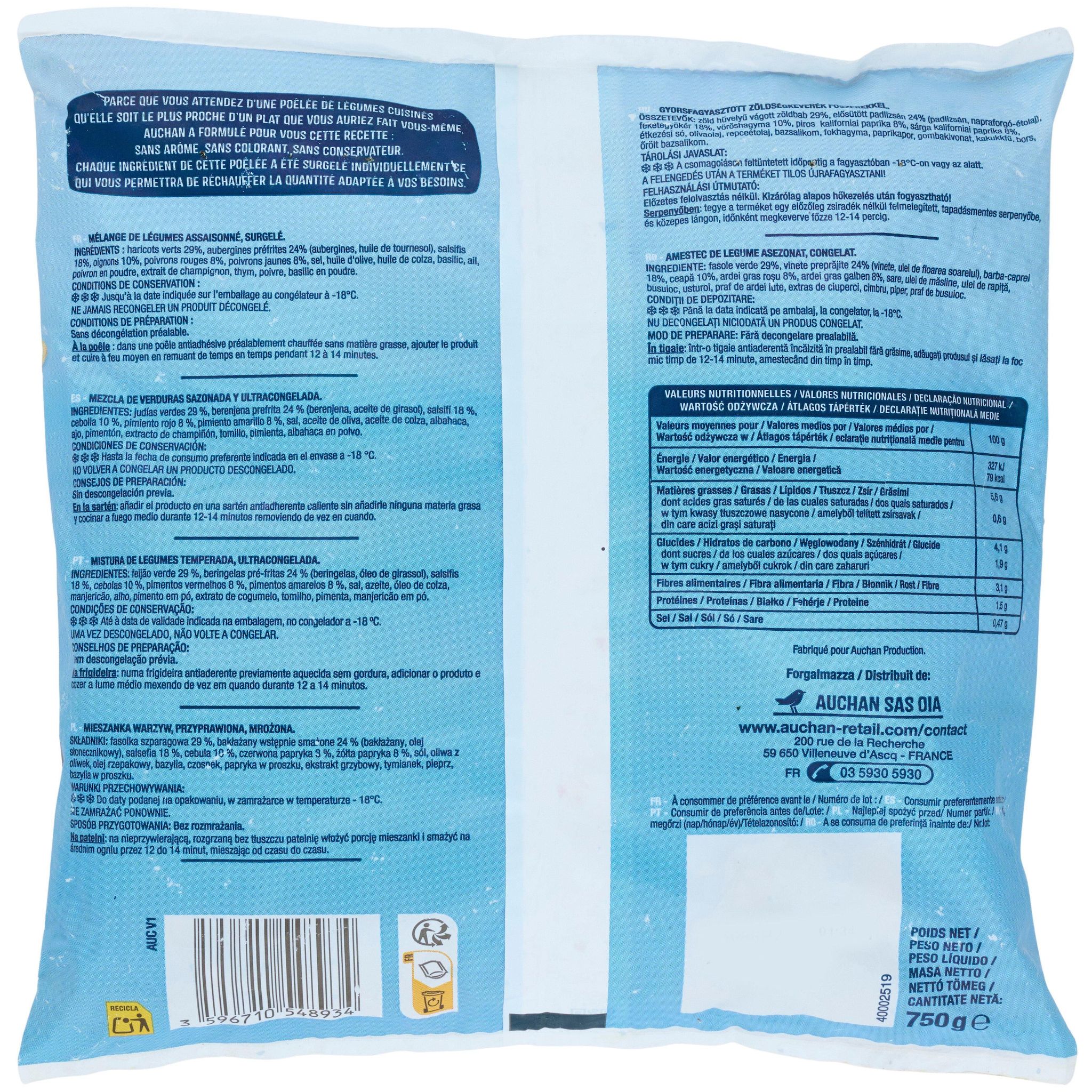 Voir la diapositive 2 : AUCHAN Poêlée méridionale 5 portions 750g