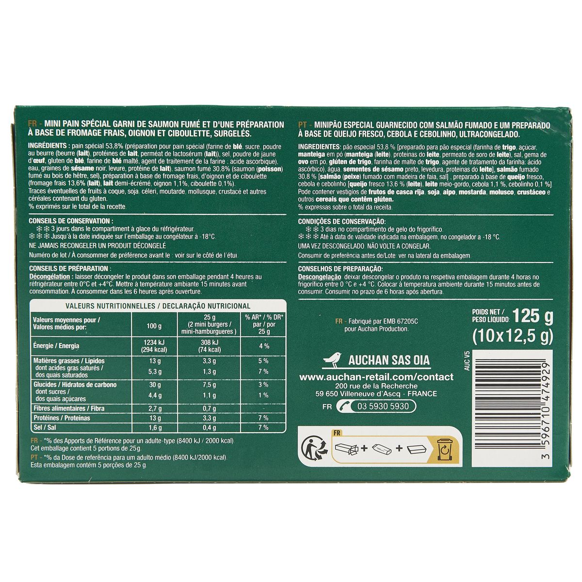 AUCHAN Mini burgers au saumon fumé 10 pièces 125g