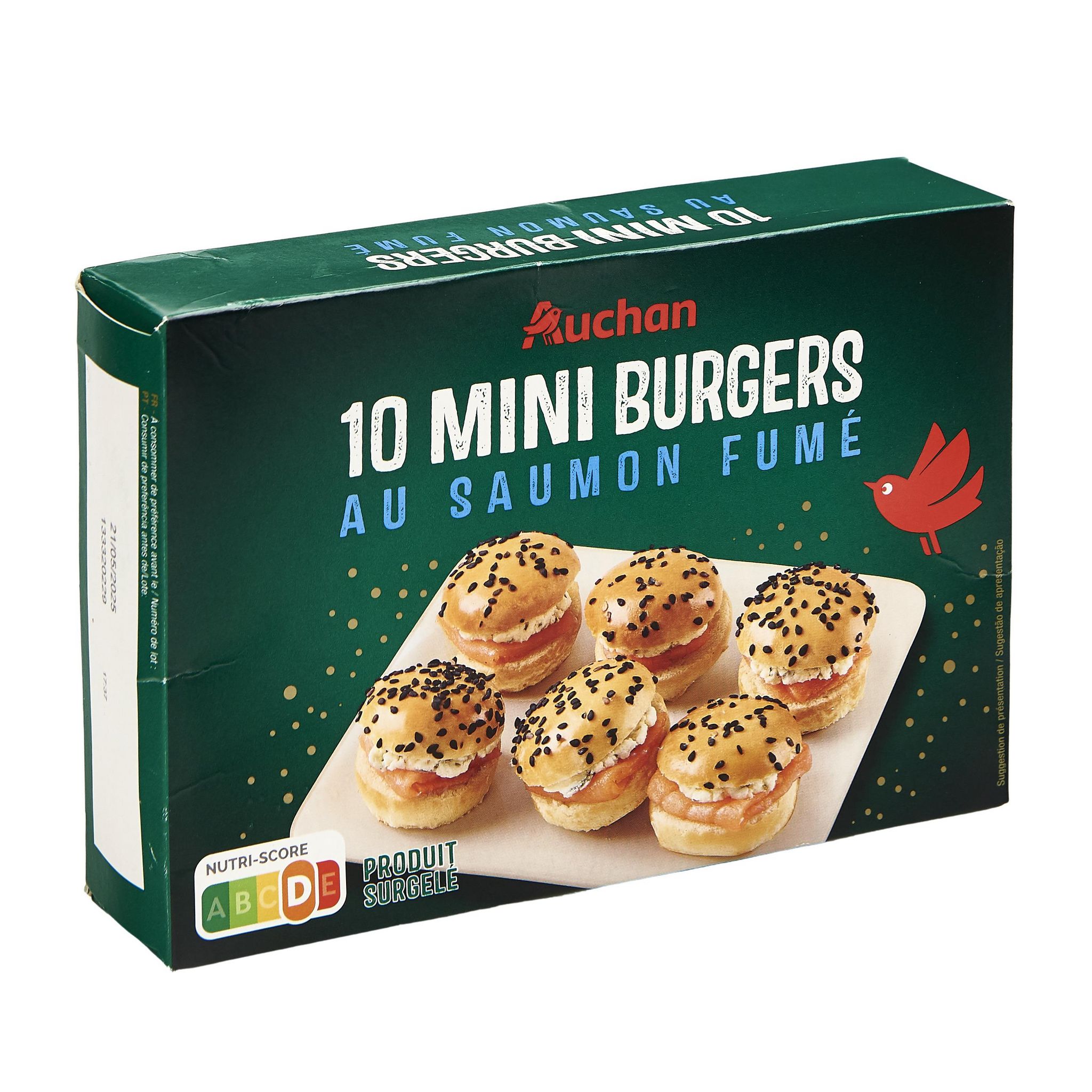 Voir la diapositive 3 : AUCHAN Mini burgers au saumon fumé 10 pièces 125g