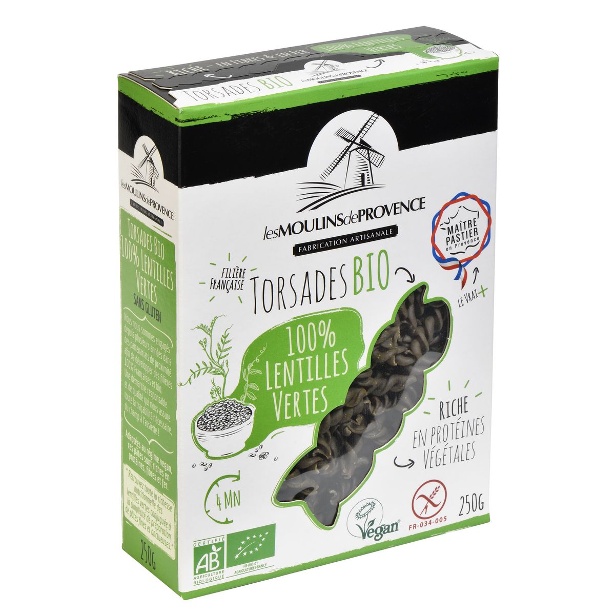 LES MOULINS DE PROVENCE Torsades bio 100% lentilles verte sans gluten 250g