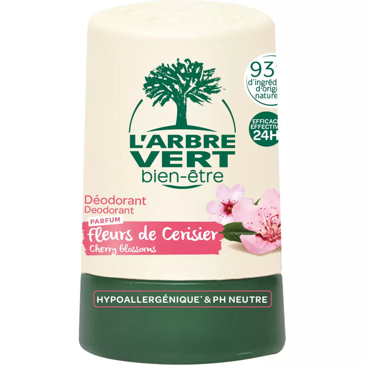 L'ARBRE VERT Déodorant bille anti-traces blanches fleurs de cerisier & hamamelis 50ml