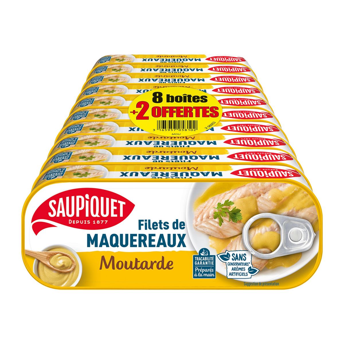 SAUPIQUET Filets de maquereaux à la moutarde 8 boites + 2 offertes 10x169g