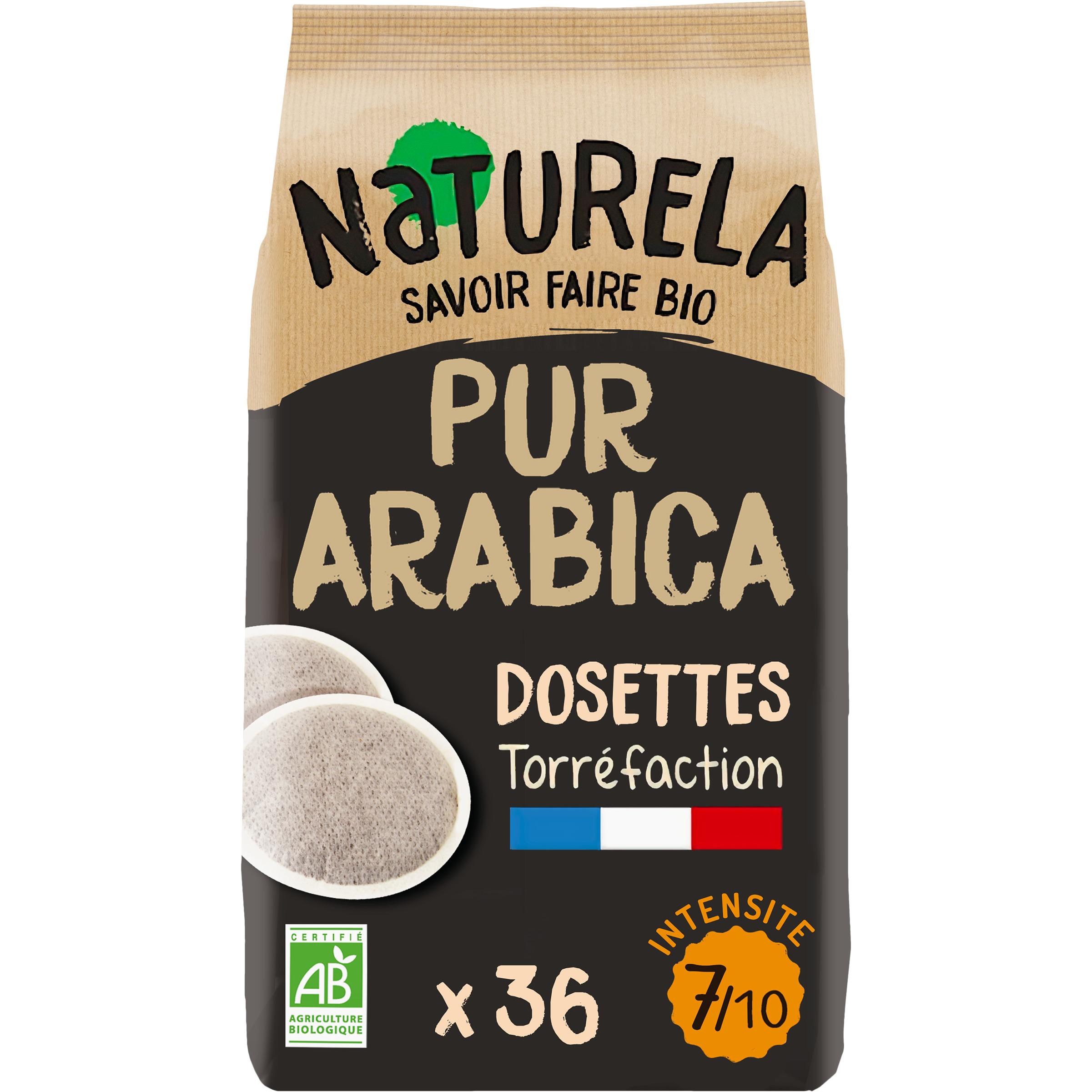 Voir la diapositive 2 : NATURELA Pur Arabica café bio en dosettes intensité 7 36 dosettes 36x7g